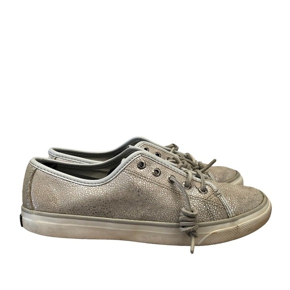 Sperry Seacoast Silver White Metallic Low Top Sneaker 7.5 - Picture 1 of 8